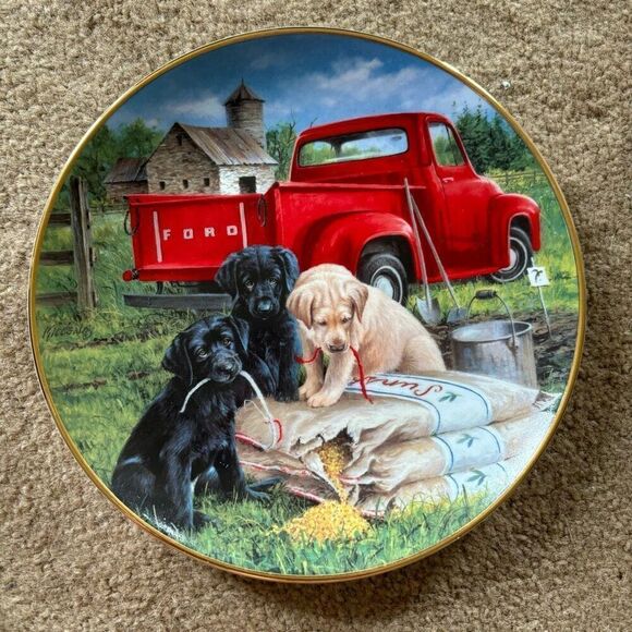 Franklin Mint Royal Doulton Seeds of Mischief Lab Pups 8” Collectors Plate - Picture 1 of 4